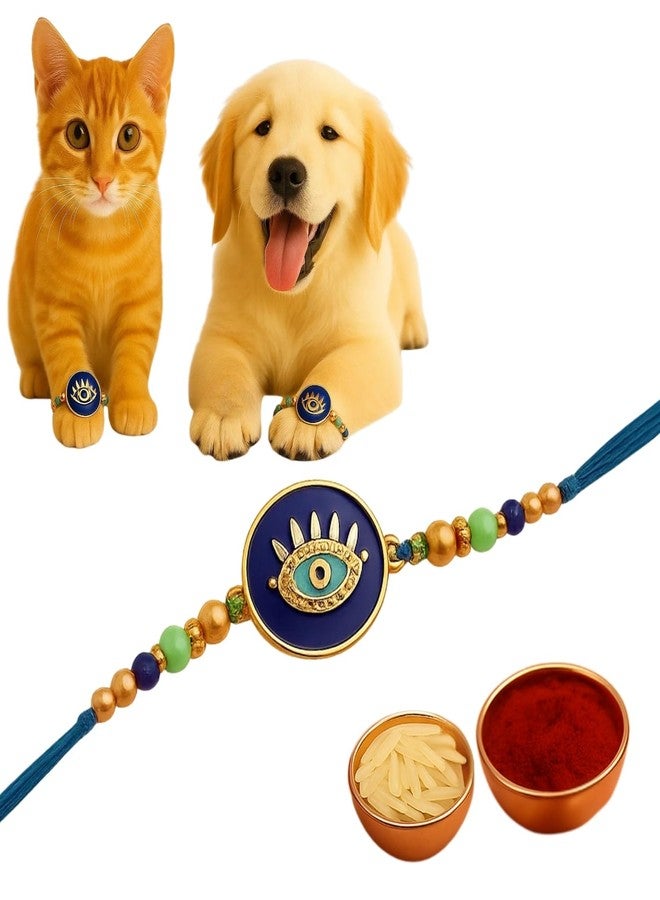 Sage Square Paw Bandhan Evil Eye Rakhi for Dogs, Cats & Small Pets | Celebrate Bonds of Love This Raksha Bandhan | Cute Rakhi with Beads | Gift for Pet Lovers & Furry Companions (Type 7) - Image 1